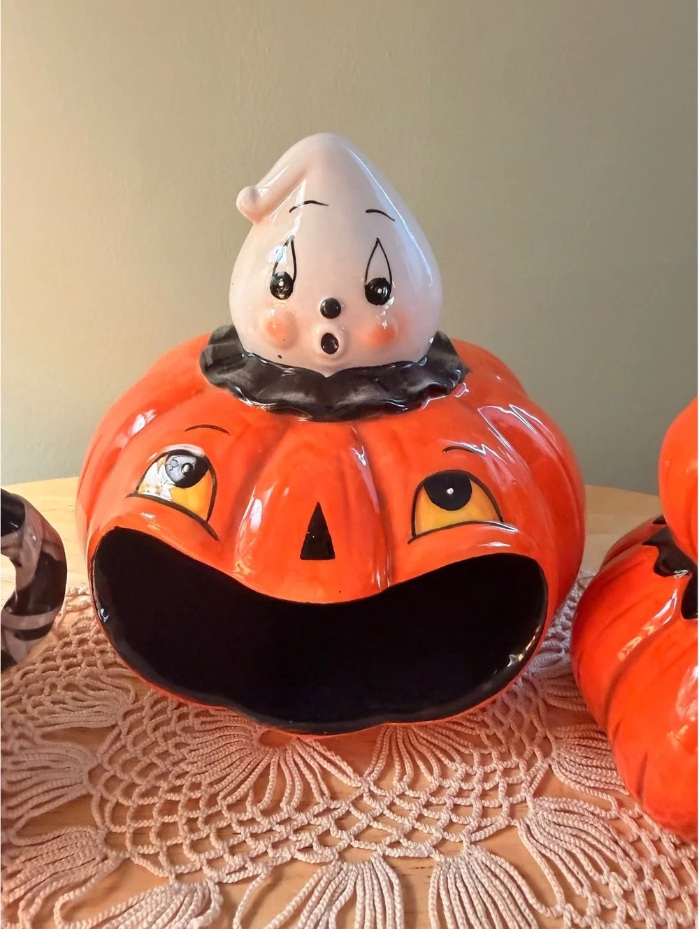 Halloween Ceramic Pumpkin and Ghost Mug Set - 3 Pieces